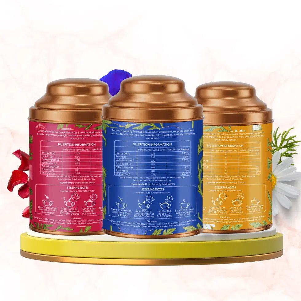 Aaurash Chamomile Tea, Blue Tea & Rose Tea Combo